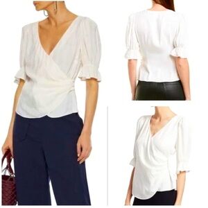 Cinq A Sept Jacquard Wrap Top Blouse off White size L flawed